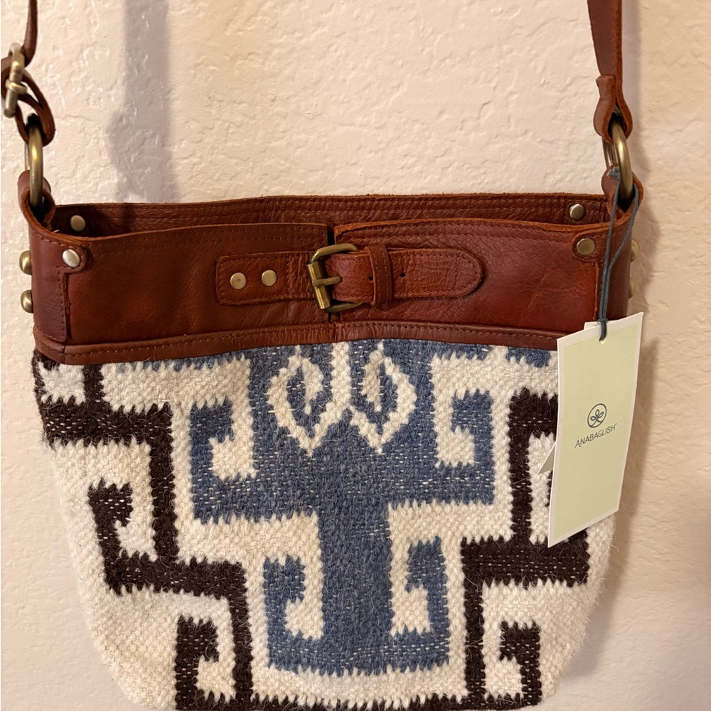 Anabaglish Brown and Blue Geometric Shoulder Bag